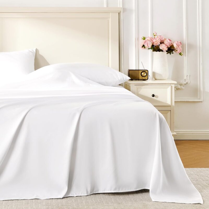 Sofrito Bedsheet 300 TC Plain Percale Cotton Blend – White