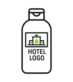 bath amenities icons with hotel branding