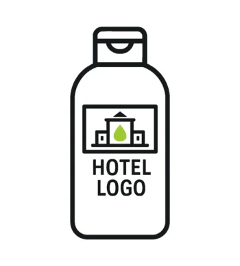bath amenities icons with hotel branding