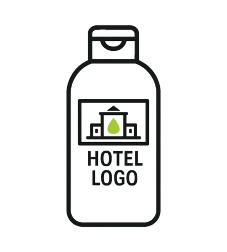 bath amenities icons with hotel branding