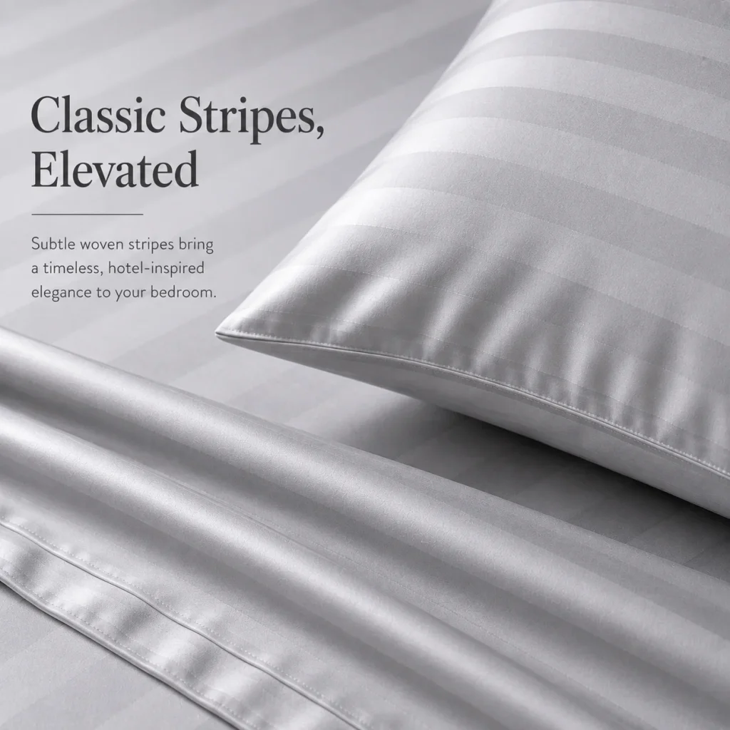 Sofrito 100% Cotton Flat Bedsheet - 500 TC - Striped | Anti Pilling Processed Fabric for Hotels & Bulk Use Sofrito 100% Cotton Flat Bedsheet - 500 TC - Striped | Anti Pilling Processed Fabric 100% cotton bedsheet