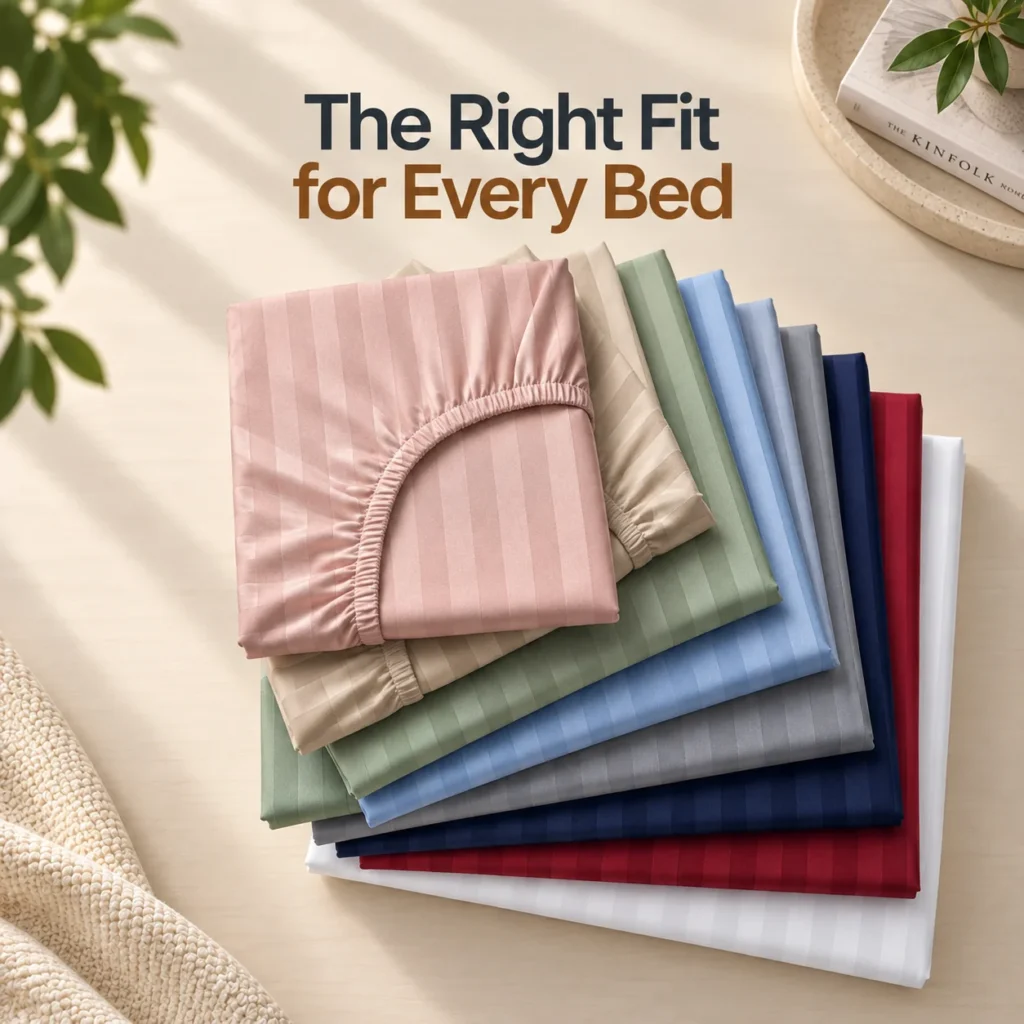 Sofrito Bedsheet (Fitted) Glace Cotton 300 TC - Striped Glace Cotton Fitted Bedsheet