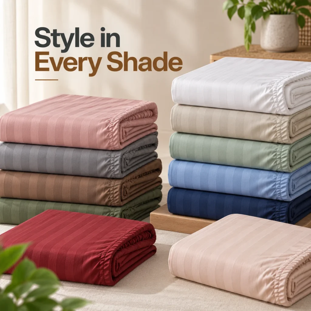 Sofrito Bedsheet (Fitted) Glace Cotton 300 TC - Striped Glace Cotton Fitted Bedsheet
