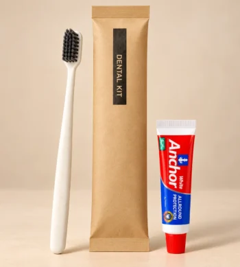 Hotel Dental Kit – Anchor White Toothpaste and Eco Wheat Straw Toothbrush – Classic Kraft Wrap