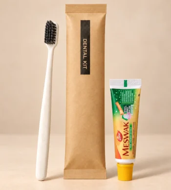 Hotel Dental Kit – Dabur Meswak Toothpaste and Eco Wheat Straw Toothbrush – Classic Kraft Wrap
