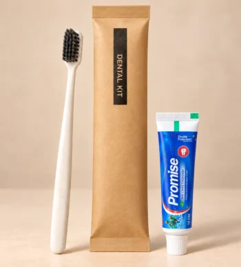 Hotel Dental Kit – Dabur Promise Toothpaste and Eco Wheat Straw Toothbrush – Classic Kraft Wrap