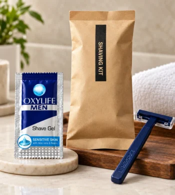 Hotel Shaving Kit with Shaving Gel & Disposable Razor – Classic Kraft Wrap (Single Use)
