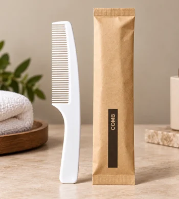 Hotel Comb with Handle – White – Classic Kraft Wrap